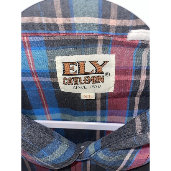 Ely Cattleman Western Shirt Men’s Size XL Blue Red Plaid Pearl Snaps LS Rodeo - Picture 2 of 12